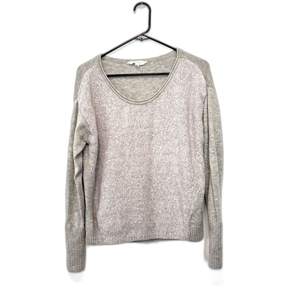 Athleta Gray Brindle Wool Knit Blend Sweater Thumb Holes Crew Neck Womens M
